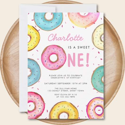 Sweet One Waterverf Schattigee Donuts 1e Verjaarda Kaart