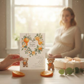 Sweet Orange Daisy Bear Baby Shower Invitation Kaart