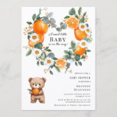 Sweet Orange Daisy Bear Baby Shower Invitation Kaart (Voorkant)