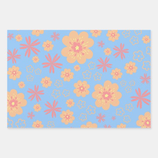 Sweet  Oranje Floral Pattern Inpakpapier Vel (Voorkant 3)