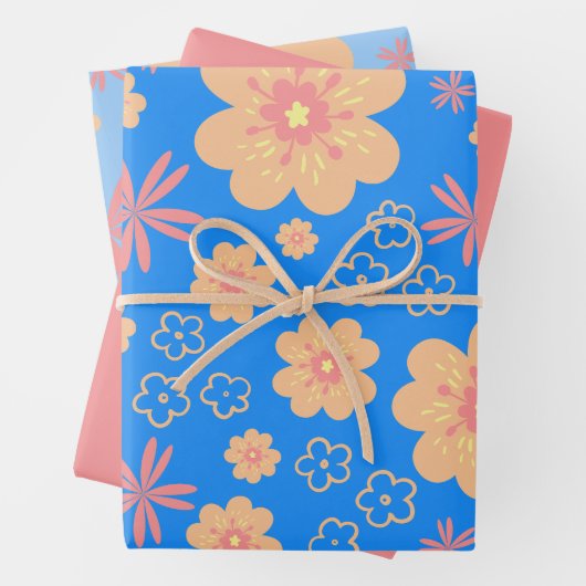 Sweet  Oranje Floral Pattern Inpakpapier Vel (In situ)