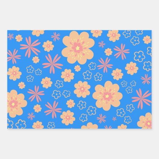 Sweet  Oranje Floral Pattern Inpakpapier Vel (Voorkant)