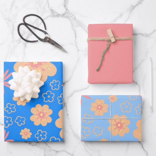 Sweet  Oranje Floral Pattern Inpakpapier Vel (Voorkant)