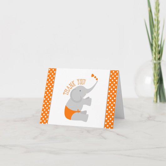 Sweet Oranje Grey Elephant Baby shower Bedankt (Voorkant)