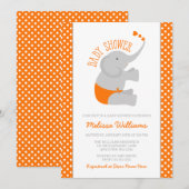 Sweet Oranje Grijze baby Shower Invitations Kaart (Voorkant / Achterkant)