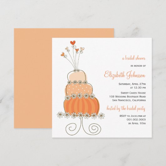 Sweet Oranje Trouwtaart Vrijgezellenfeest Uitnodig Kaart (Voorkant / Achterkant)