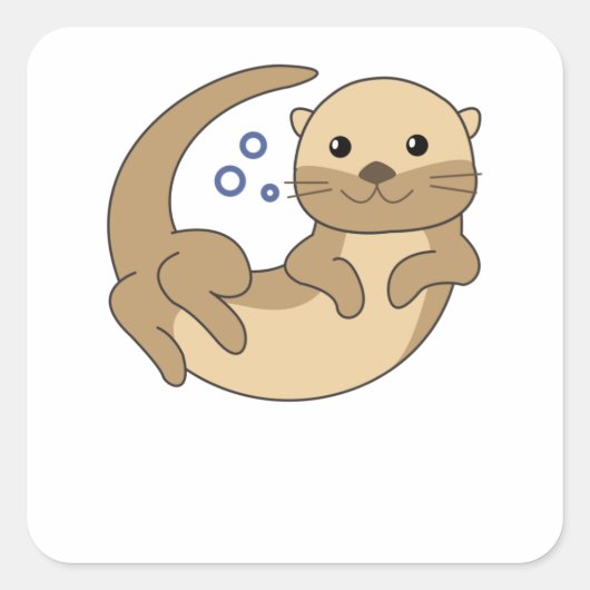 Sweet Otter zwemt in het water grappige otter Vierkante Sticker (Voorkant)