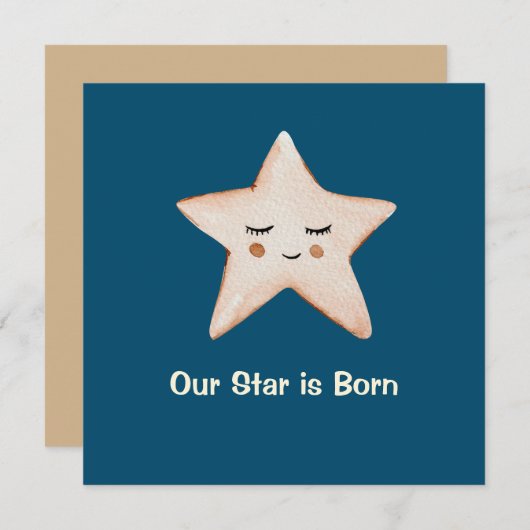 Sweet Our Star is Born Blue Star Birth Announcemen (Voorkant / Achterkant)