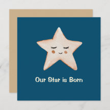 Sweet Our Star is Born Blue Star Birth Announcemen