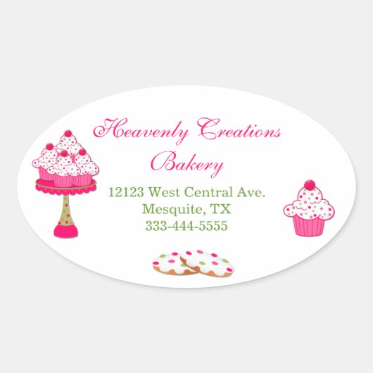 Sweet Oval Cupcake Bakkerij Stickers (Voorkant)