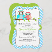 Sweet Owl Baby shower Invitation / Blauw Groen Kaart (Voorkant / Achterkant)