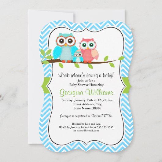 Sweet Owl Baby shower Invitation / Blauw Groen Kaart (Voorkant)