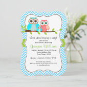 Sweet Owl Baby shower Invitation / Blauw Groen Kaart (Staand voorkant)