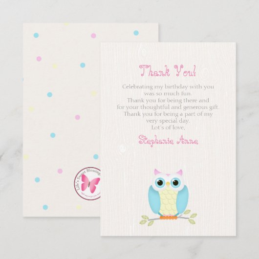 Sweet Owl Birthday Kaart (Voorkant / Achterkant)