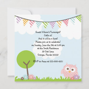 Sweet Owl Birthday Party Invitation Kaart