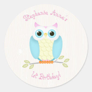 Sweet Owl Birthday Ronde Sticker