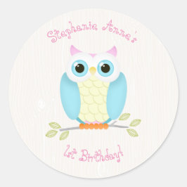 Sweet Owl Birthday Ronde Sticker