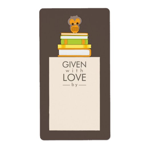 Sweet Owl Bookplate Naam Label Sinaasappel | bruin (Voorkant)
