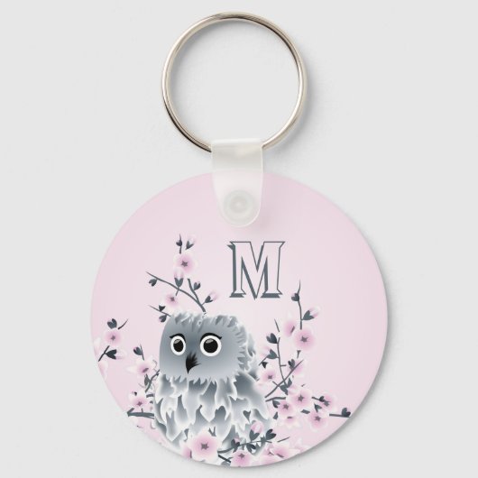 Sweet Owl Pink Girly Monogram Sleutelhanger (Voorkant)