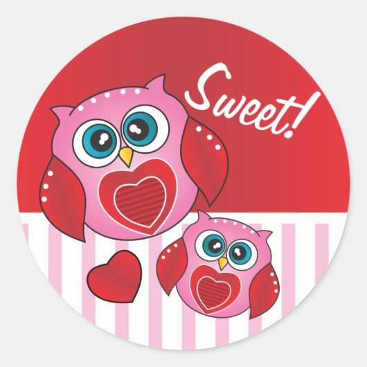 Sweet Owl Valentine Ronde Sticker (Voorkant)
