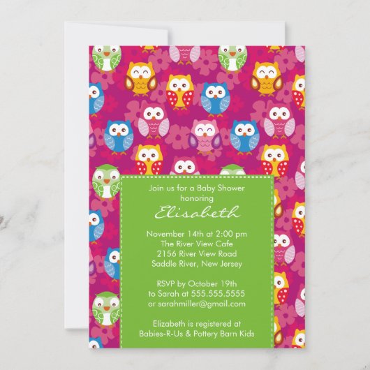 Sweet Owls Baby shower Invitation Limoen Kaart (Voorkant)