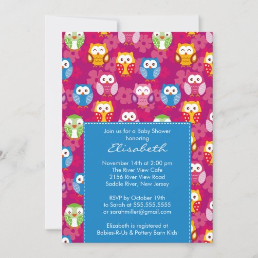 Sweet Owls Boy Baby shower Invitation Kaart (Voorkant)