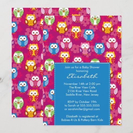 Sweet Owls Boy Baby shower Invitation Kaart (Voorkant / Achterkant)