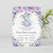 Sweet Paars Floral Elephant Christening Baptisme Kaart (Staand voorkant)