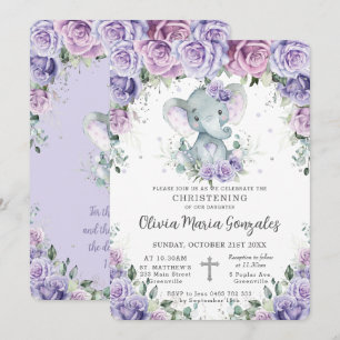 Sweet Paars Floral Elephant Christening Baptisme Kaart