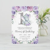 Sweet Paars Floral Schattige Elephant 1e verjaarda Kaart (Staand voorkant)