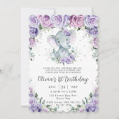 Sweet Paars Floral Schattige olifant Birthday Kaart (Voorkant)
