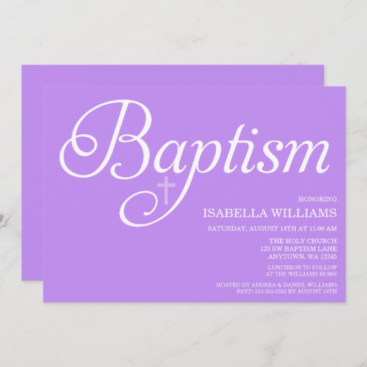 Sweet Paars Script Baptisme Kaart (Voorkant / Achterkant)
