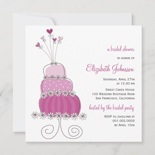 Sweet Paars Wedding Cake Vrijgezellenfeest Invite Kaart (Voorkant)