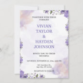 Sweet Paarse Floral huwelijksuitnodiging Kaart (Voorkant)