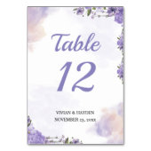 Sweet Paarse Floral Trouwtafel Nummer Kaart (Voorkant)
