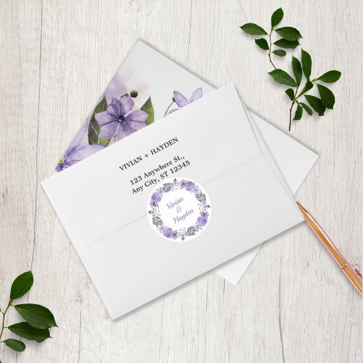 Sweet Paarse Floral Wedding Classic Ronde Sticker