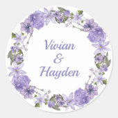 Sweet Paarse Floral Wedding Classic Ronde Sticker (Voorkant)