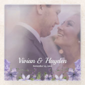 Sweet Paarse Floral Wedding Glazen Onderzetter (Voorkant)