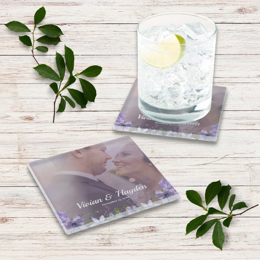 Sweet Paarse Floral Wedding Glazen Onderzetter