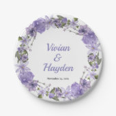 Sweet Paarse Floral Wedding Papieren Bordje (Voorkant)