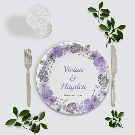 Sweet Paarse Floral Wedding Papieren Bordje