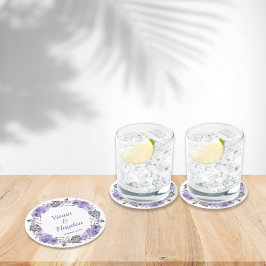 Sweet Paarse Floral Wedding Ronde Kartonnen Onderzetter