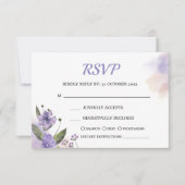 Sweet Paarse Floral Wedding RSVP Kaart +Maaltijd (Voorkant)