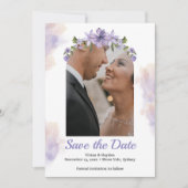 Sweet Paarse Floral Wedding Save The Date Kaart (Voorkant)