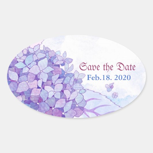 Sweet Paarse Hydrangea Wedding Save the Date Ovale Sticker (Voorkant)