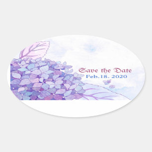Sweet Paarse Hydrangea Wedding Save the Date Ovale Sticker