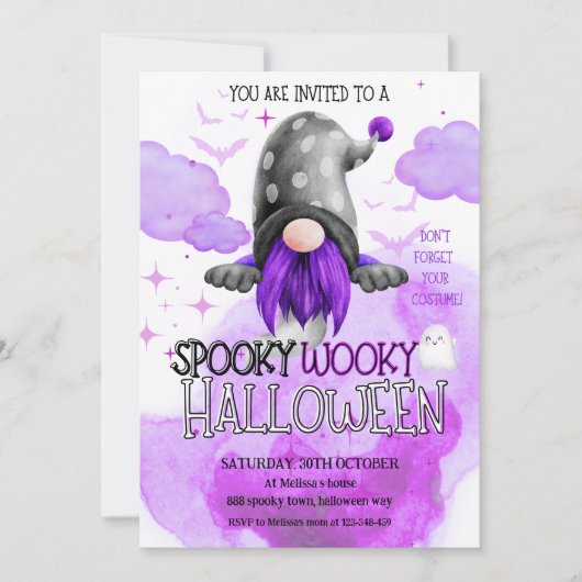 Sweet paarse kabouter spookachtig kinder Halloween Kaart (Voorkant)
