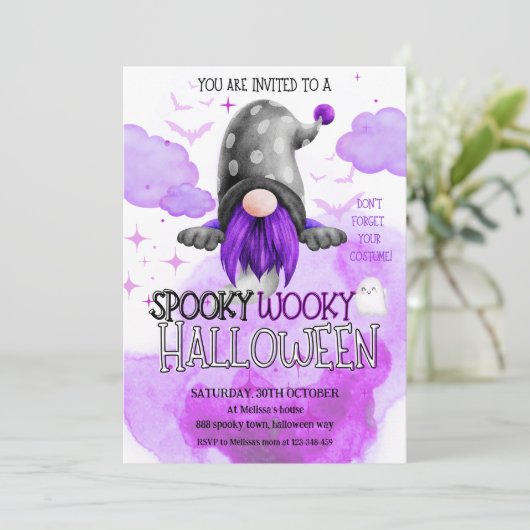 Sweet paarse kabouter spookachtig kinder Halloween Kaart (Staand voorkant)