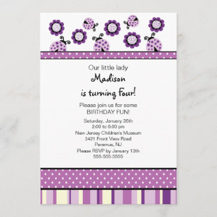 Sweet Paarse Ladybugs - uitnodiging