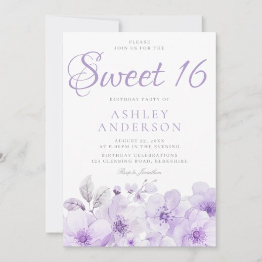 Sweet Paarse Lavendel Meisjes Sweet 16 Verjaardag Kaart (Voorkant)